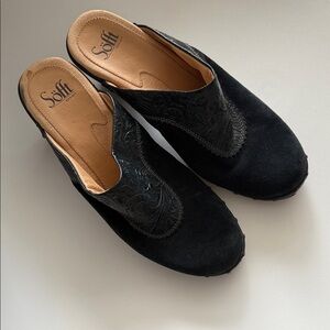 Sofft Blue suede Mules with Embossed Detail